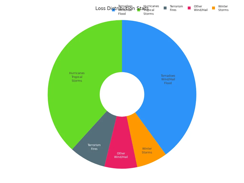 Pie chart showing catastrophe insured loss percentages by event type
